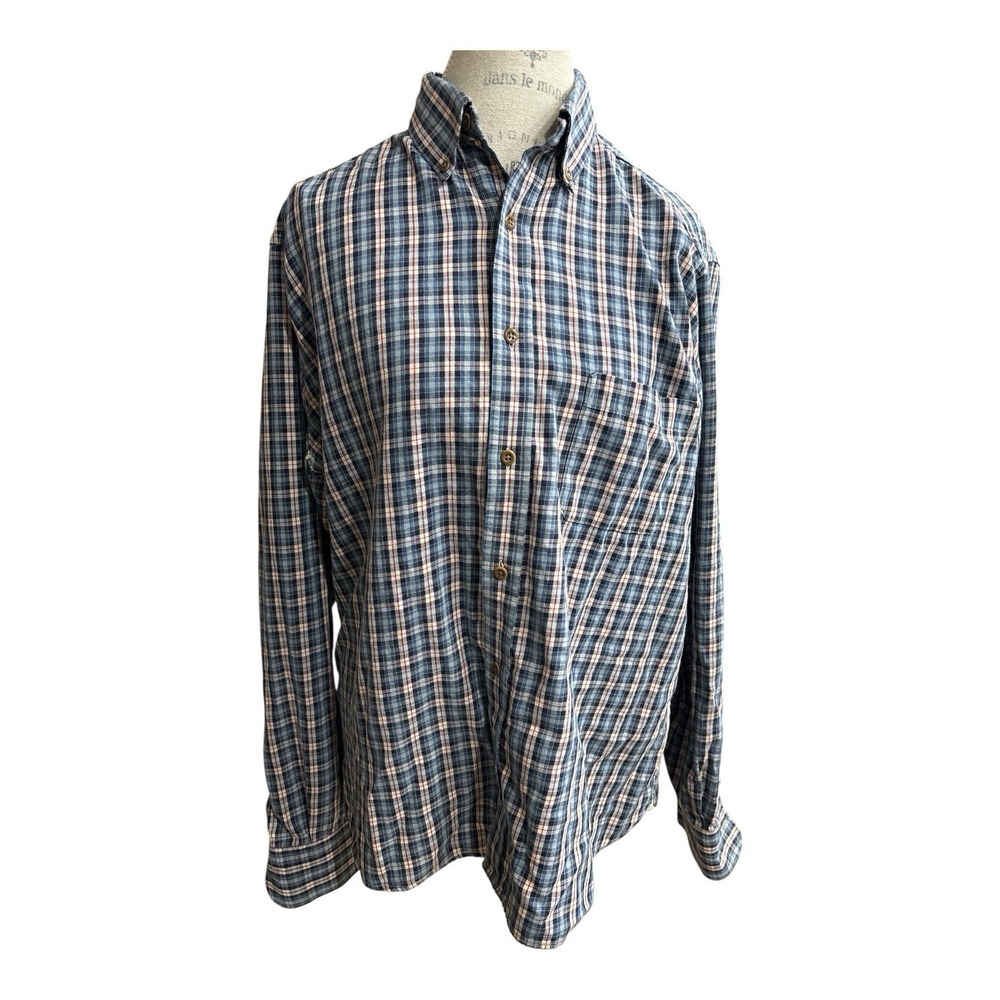 Bills Khakis Button Down Shirt Mens L Trim Fit Long Sleeve Blue Red Plaid Check